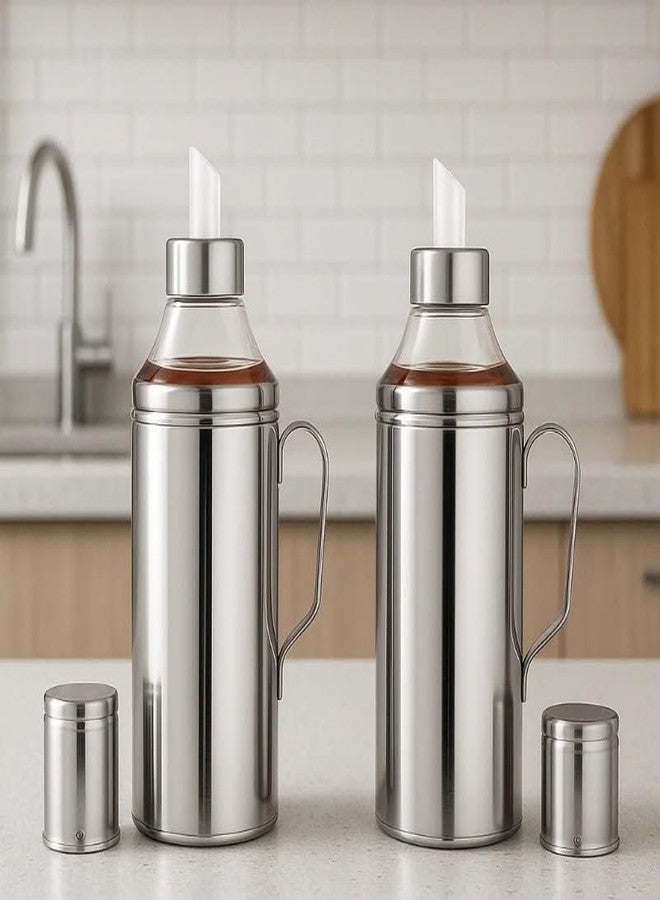 STEEPLE Stainless Oil Dispenser 1 litre | Oil Bottle | steel Oil Container |Oil Can | Cooking Oil Dispenser For Kitchen Set - Pack Of 2 Silver - Image 1